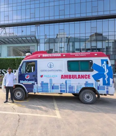 Ambulance service available at Good Earth Business Bay II, Gurugram, providing emergency support for employees, tenants and visitors with professional medical staff.