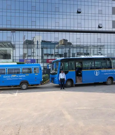 Shuttle bus services at Good Earth Business Bay II, Gurugram, ensuring convenient transportation for employees and visitors to and from the commercial building.