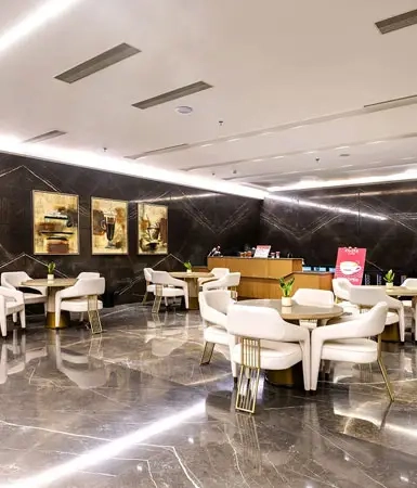 Modern and luxurious lounge area at Good Earth Business Bay II, Gurugram, providing tenants and visitors with a comfortable space for relaxation and meetings