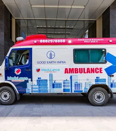 An ambulance stationed at Good Earth Trade Tower, offering medical support to corporate and retail tenants, employees and visitors.