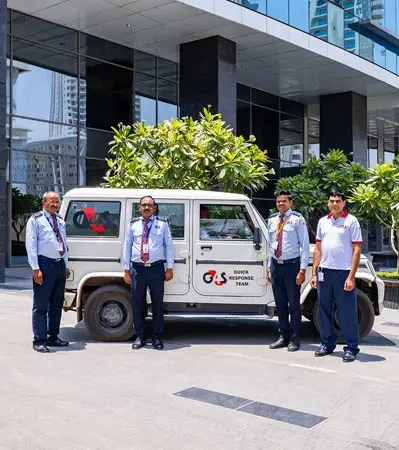 Quick Response Team vehicle at Good Earth Trade Tower, ensuring swift assistance for any emergencies on-site.